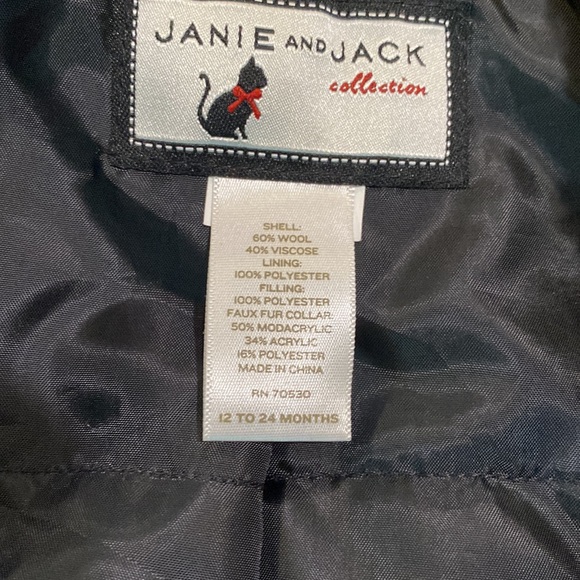 Janie and Jack || Black Wool Leopard Faux Fur Collar Cropped Pea Coat - Picture 8 of 8